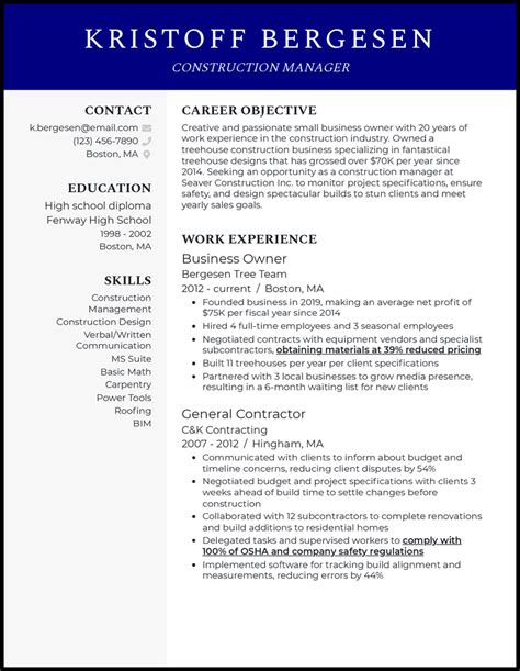 3 Construction Business Owner Resume Examples for 2025