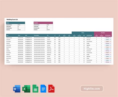 Free Download Wedding Guest List Template For Excel O - vrogue.co