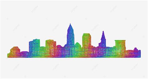 Cleveland Skyline Silhouette Multicolor Line Art Silhouette Panorama Horizontal Vector ...