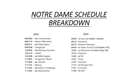Notre Dame Football Schedule Printable