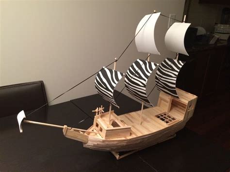 Pirate ship made out of popsicle sticks, wooden dowels and some foam ...