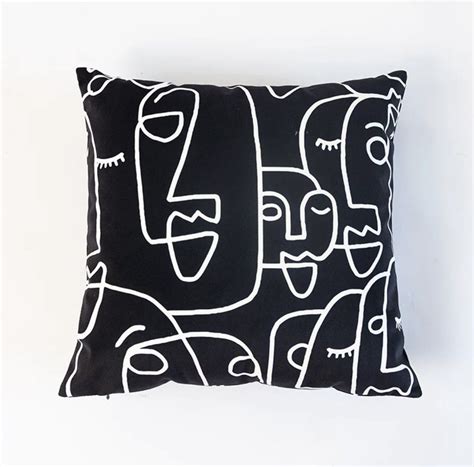 Black and White Velvet Abstract Face Pillow | Black and white sofa, Black and white pillows, Pillows