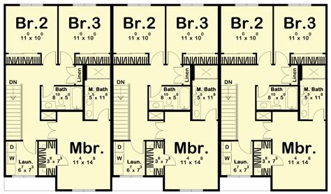 Triplex House Plan with Matching 3 Bed, 3 Bath Units - 623050DJ ...