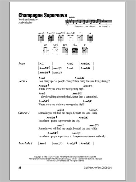 Champagne Supernova by Oasis - Guitar Chords/Lyrics - Guitar Instructor