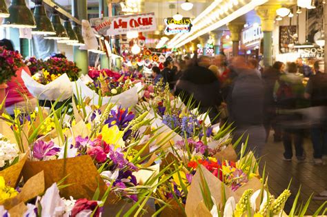 Pike Place Market Flower Vendor Hours - Colorful Tulips And Other Cut ...