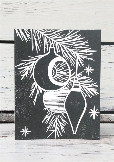 Ornaments Card - Set Forth Studio | Print christmas card, Linocut prints, Christmas art