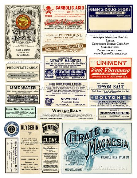 Antique Medicine Bottle Label Collage Sheet