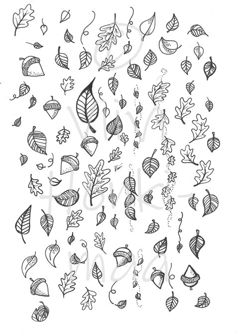 Autumn Leaves and Acorns, Black and White Printable Stickers - Etsy