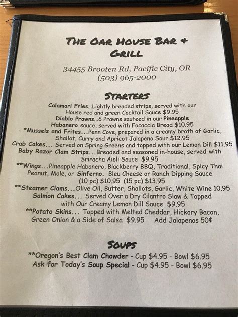 Menu at Oar House Bar & Grill, Pacific City