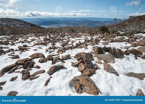 Mount Wellington Covered by Snow in Winter Season of Hobart the Capital Town in Tasmania. Stock ...