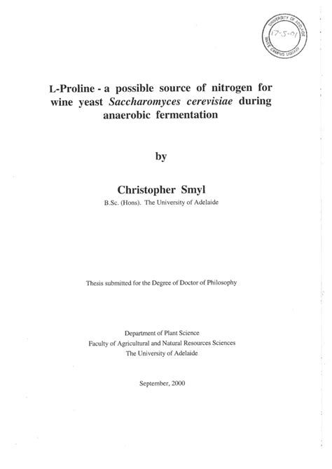 L-Proline : a Possible Source of Nitrogen for Wine Yeast Saccharomyces ...