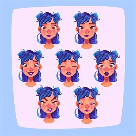 Young woman face expressions, cartoon female set 12996511 Vector Art at ...