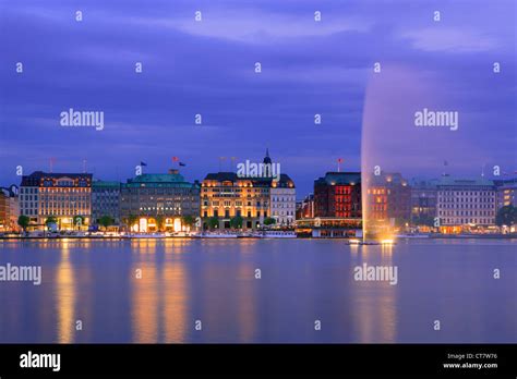 Hamburg skyline taken right after sunset at the blue hour over the binnenalster Stock Photo - Alamy