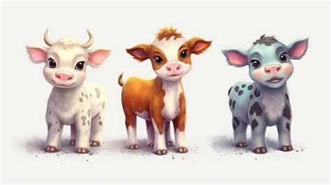 Premium AI Image | A cartoon of three cows and one cow.