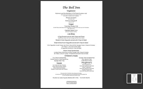 Menu at The Bell Inn pub & bar, Yatton Keynell, High Street