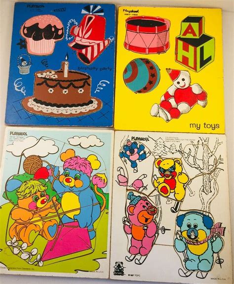 Vintage PLAYSKOOL 4 Wooden Puzzles Birthday Party My Toys All Tangeled up Kids #Playskool ...