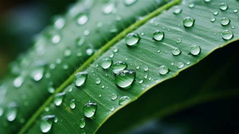 Exploring Reflectivity of Water Droplets on Leaf in Blurred Background with Space for Text Stock ...