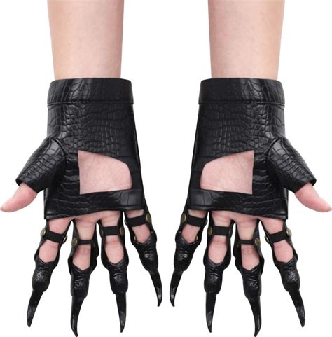 RUIXIB Leather Halloween Dragon Claw Gloves Black Cosplay Paw Gloves ...