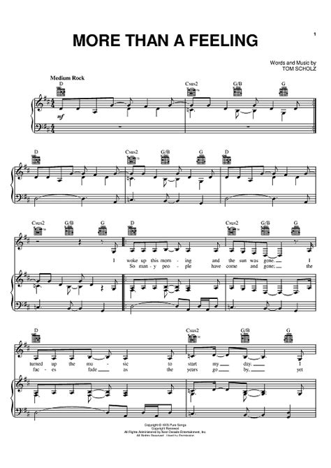 More Than A Feeling" Sheet Music by Boston for Piano/Vocal/Chords ...