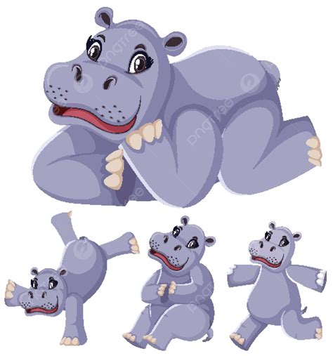 Set Of Hippopotamus Cartoon Character Artwork Run Drawing Vector ...