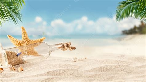 Summer Beach Drift Bottle Blue Fresh Seaside Powerpoint Background For Free Download - Slidesdocs