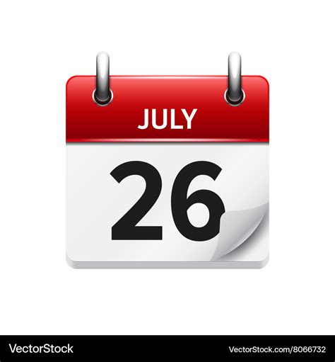 July 26 flat daily calendar icon Date Royalty Free Vector