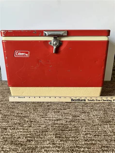 VINTAGE COLEMAN RED Metal Steel Belted Retro Cooler Ice Chest …73 $99.99 - PicClick