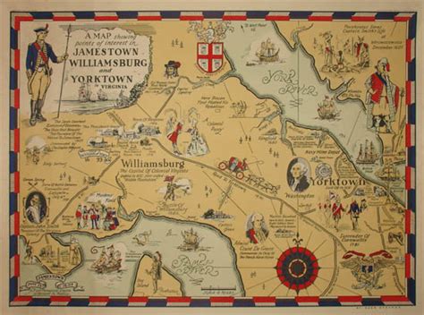 Map, Virginia, Jamestown, Williamsburg and Yorktown, Pictorial ...