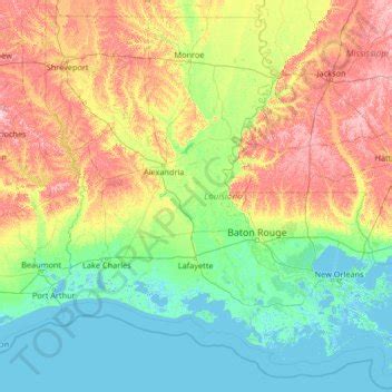 Louisiana topographic map, elevation, relief