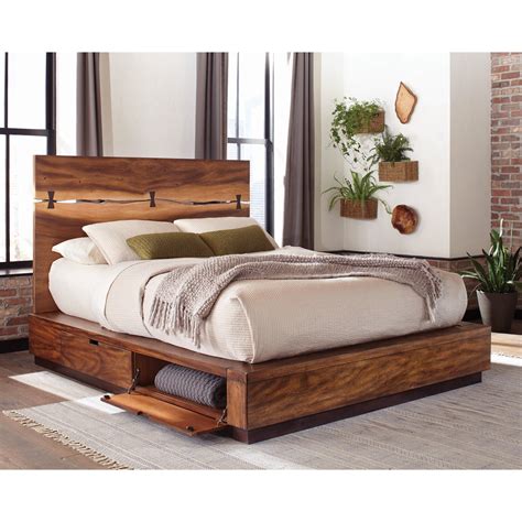 Coaster Winslow Queen Platform Bed with Live Edge Look and Storage Drawers in Siderail | A1 ...