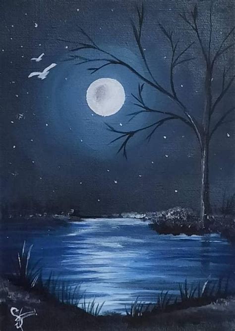 Moonlight Painting by Sanam Haider | Moonlight painting, Human painting, Nature art painting