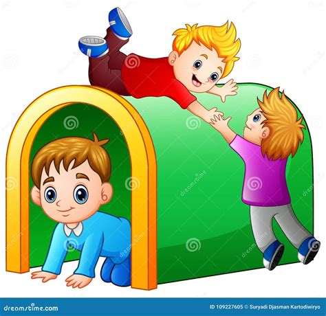 Children Playing Playground Tunnel Cartoon Vector | CartoonDealer.com ...