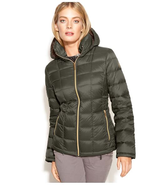 Michael Kors Michael Hooded Quilted Down Packable Puffer Coat in Green ...