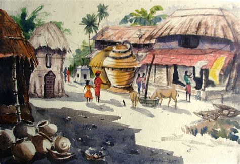 Indian Village Watercolor Paintings at PaintingValley.com | Explore ...