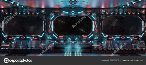 Dark Spaceship Interior Glowing Blue Red Lights Futuristic Spacecraft Large Stock Photo by ...