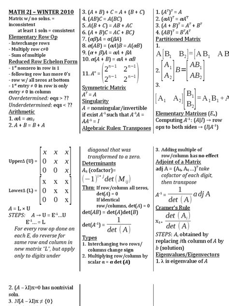 Linear Algebra Cheat Sheet | Matrix (Mathematics) | Eigenvalues And ...