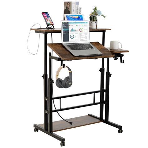 SIDUCAL Mobile Stand Up Desk, Adjustable Laptop Desk with Wheels ...