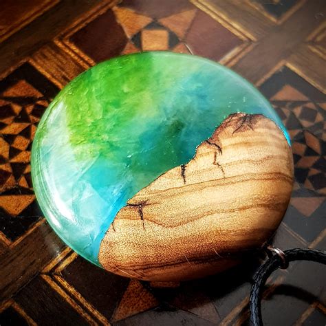 Ocean Style Wood Resin Pendant, Olive Wood, resin art, beachwear, bright lightweight, perfect ...