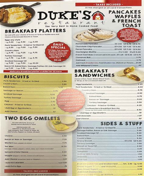 Duke's Restaurant - Menu Flyer