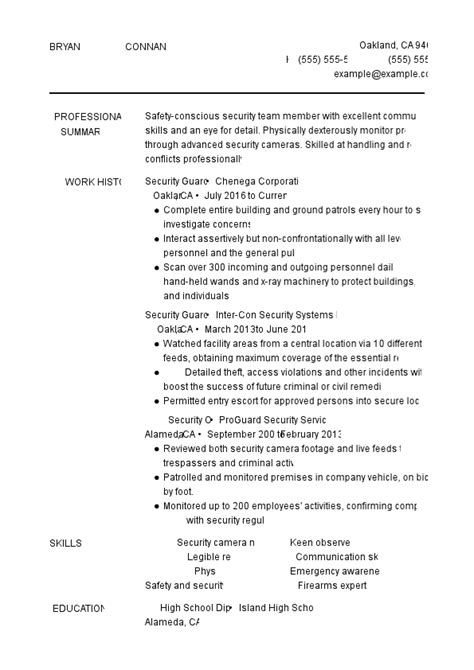 Professional Guard Resume Examples