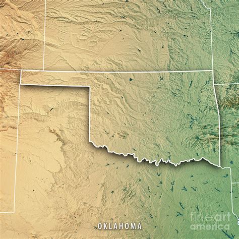 Oklahoma State USA 3D Render Topographic Map Border Digital Art by ...