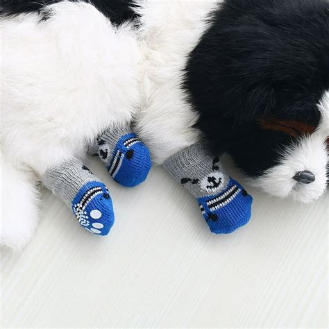 4pcs Anti-Slip Knit Dog Socks with Rubber Reinforcement Bear Paw ...