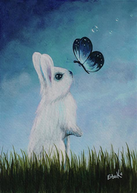 White Rabbit With Butterfly Paintings Painting by Fantasy Artist