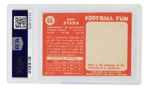 Bart Starr Signed 1958 Topps #66 (PSA | Autograph Graded 9) | Pristine ...