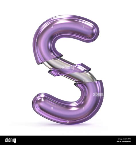 Purple gem with metal core font LETTER S 3D render illustration isolated on white background ...