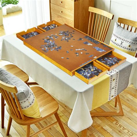 1500 Pcs Wooden Jigsaw Puzzle Table with 4 Drawers - Costway