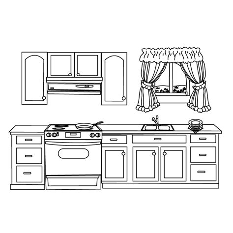 Kitchen room (Buildings and Architecture) – Printable coloring pages