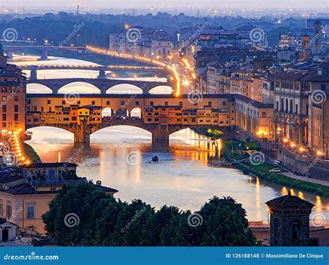 Romantic Sunset View of the Ponte Vecchio in Florence, Italy, Stock ...