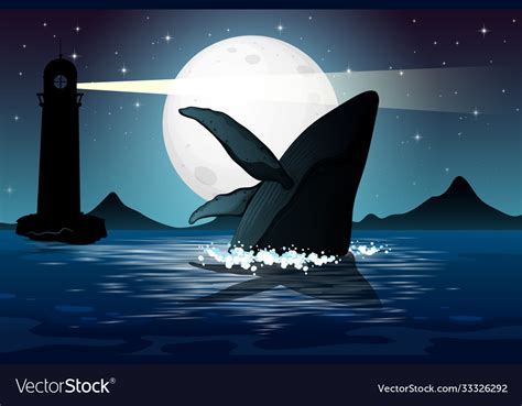 Humpback whale in nature scene silhouette Vector Image