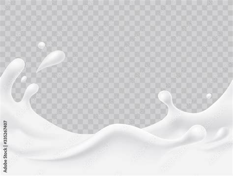 Milk splash seamless pattern. 3d realistic yogurt wave border on transparent background. Vector ...